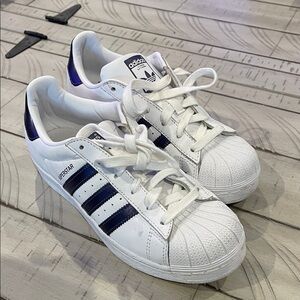 Adidas Superstar White and Navy Sneakers